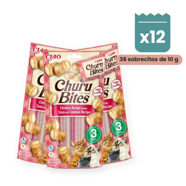 Churu Bites Atún Con Salmón Premios Rellenos Para Gatos Pack 12x30 g