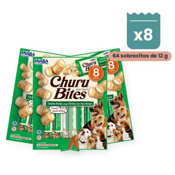 Churu Bites Pollo Con Atún Premios Rellenos Para Perros Pack 8x96 g
