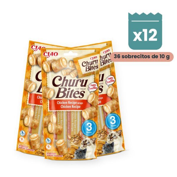 Churu Bites Pollo Premios Rellenos Para Gatos Pack 12x30 g