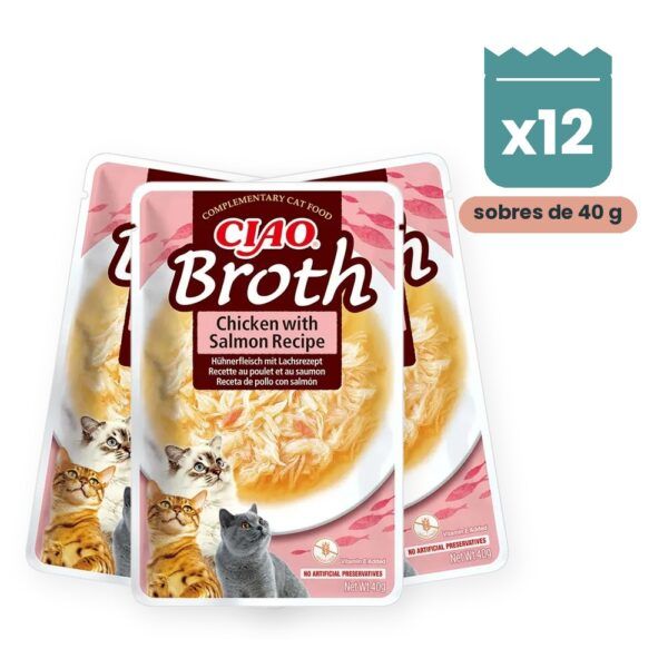Churu Broth Pollo Con Salmón Caldo Para Gatos Pack 12x40 g