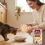 Gato comiendo Churu Broth pollo con salmón