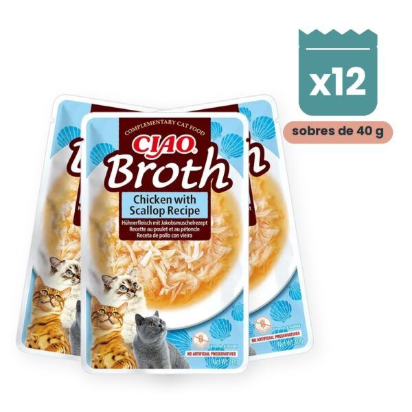 Churu Broth Pollo Con Vieira Caldo Para Gatos Pack 12x40 g