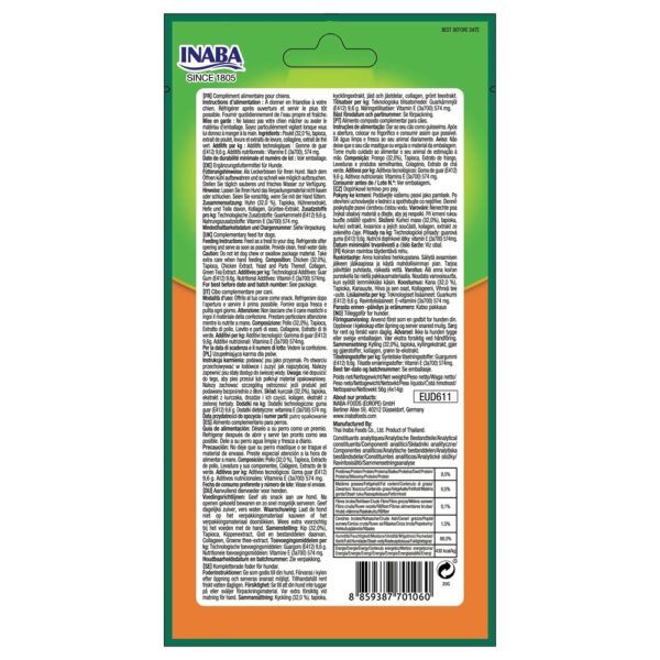 Reverso del envase de Churu pollo con composición y análisis