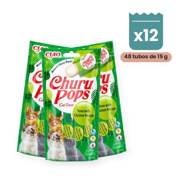 Churu Pops Atún Con Pollo Snack Jugoso Para Gatos Pack 12x4 Tubos