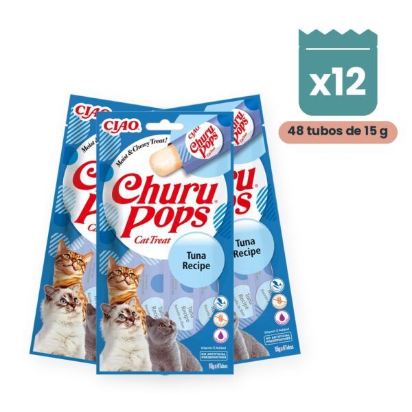 Churu Pops Atún Snack Jugoso Para Gatos Pack 12x4 Tubos