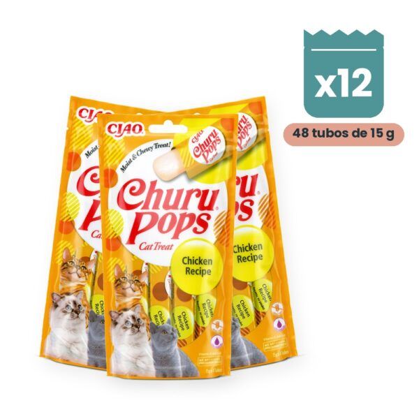 Churu Pops Pollo Snack Jugoso Para Gatos Pack 12x4 Tubos