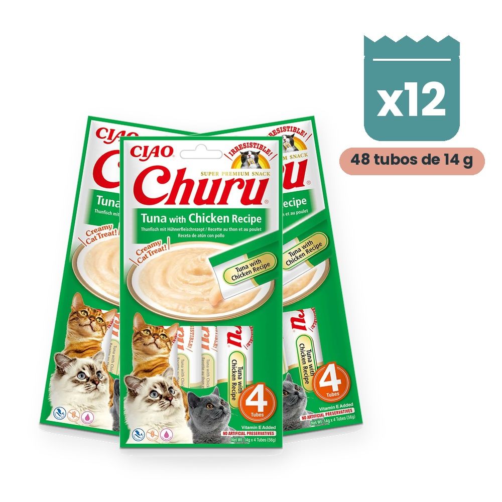 Churu Puré Atún Con Pollo Snack Cremoso Para Gatos Pack 12x4 Tubos Churu Puré Atún Con Pollo Snack Cremoso Para Gatos Pack 12x4 Tubos