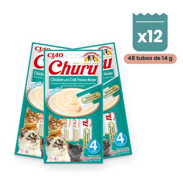 Churu Puré Pollo Con Cangrejo Snack Cremoso Para Gatos Pack 12x4 Tubos