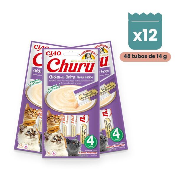 Churu Puré Pollo Con Gamba Snack Cremoso Para Gatos Pack 12x4 Tubos
