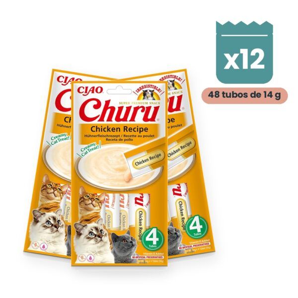 Churu Puré Pollo Snack Cremoso Para Gatos Pack 12x4 Tubos