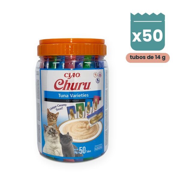 Churu Puré Variedad Atún Snack Cremoso Para Gatos Bote 50 Tubos