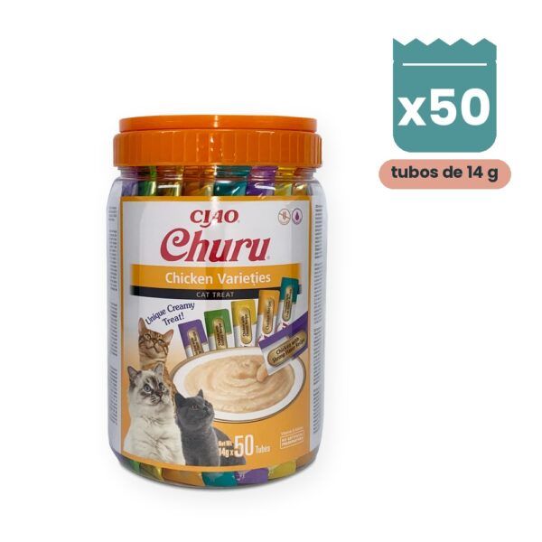 Churu Puré Variedad Pollo Snack Cremoso Para Gatos Bote 50 Tubos