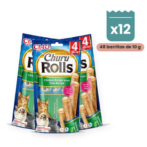 Churu Rolls Atún Barritas Rellenas Para Gatos Pack 12x40 g