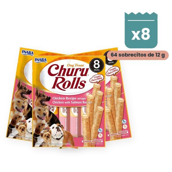 Churu Rolls Pollo Con Salmón Barritas Rellenas Para Perros Pack 8x96 g