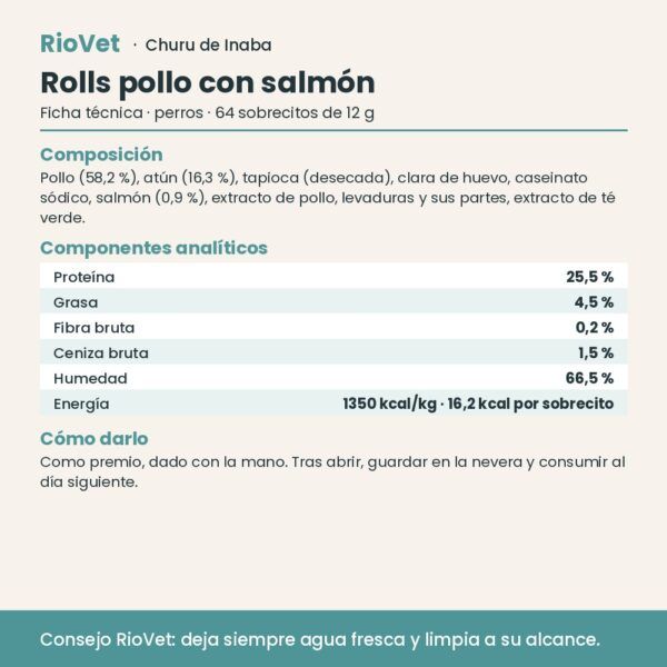 Ficha técnica de Churu Rolls pollo con salmón con composición y análisis