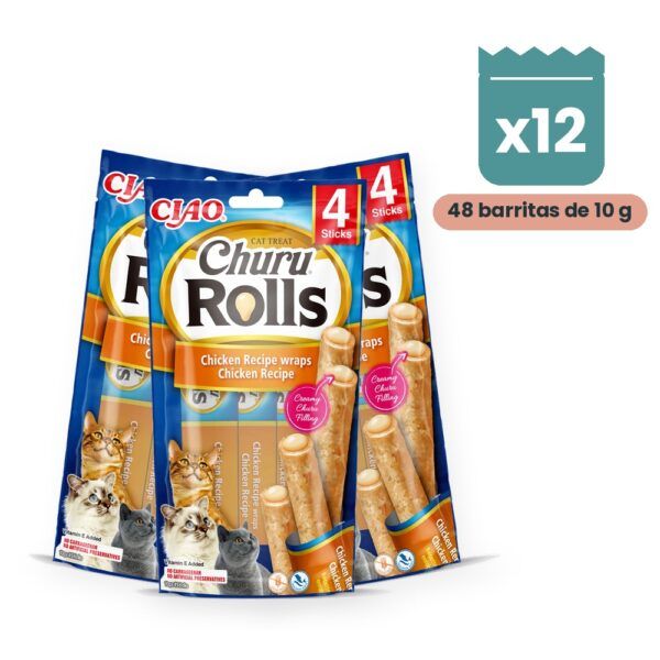 Churu Rolls Pollo Barritas Rellenas Para Gatos Pack 12x40 g