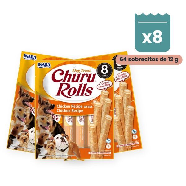 Churu Rolls Pollo Barritas Rellenas Para Perros Pack 8x96 g