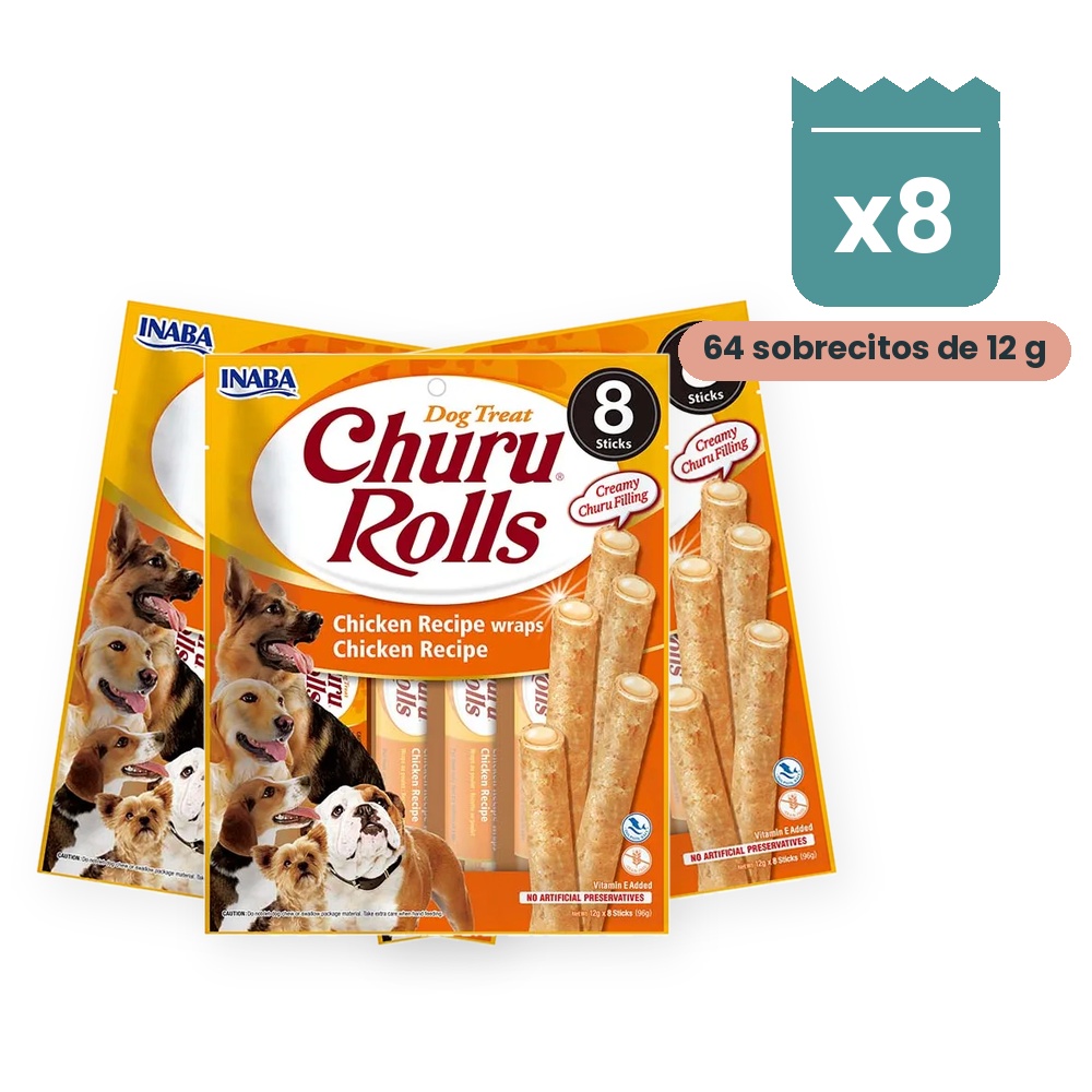 Churu Rolls Pollo Barritas Rellenas Para Perros Pack 8x96 g Churu Rolls Pollo Barritas Rellenas Para Perros Pack 8x96 g