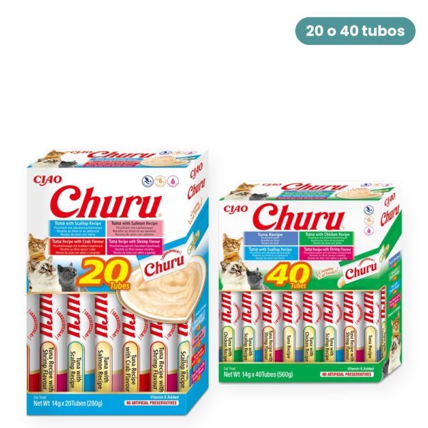 Churu Puré Variedad Atún Con Marisco Snack Cremoso Para Gatos 20 o 40 Tubos