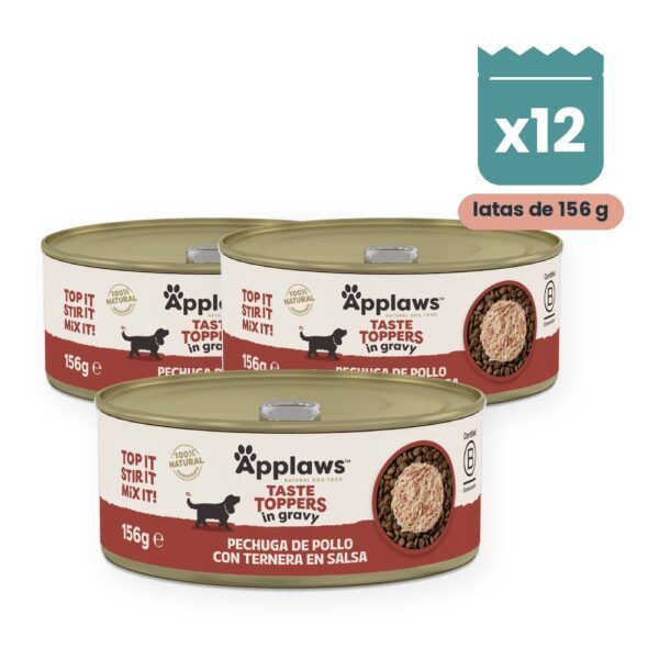 Applaws Taste Toppers pollo con ternera en salsa para perros lata 156 g pack 12