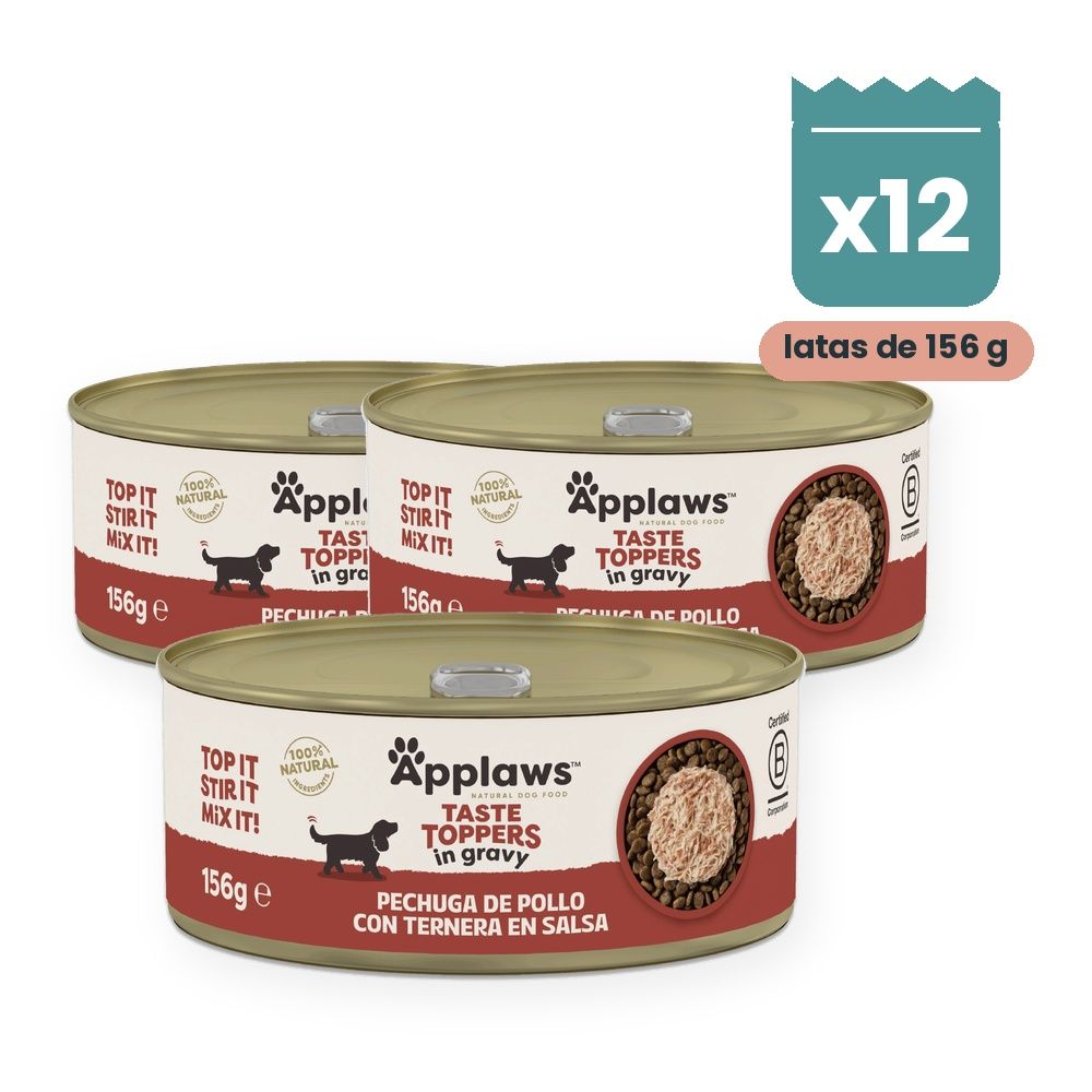 Applaws Taste Toppers pollo con ternera en salsa para perros lata 156 g pack 12