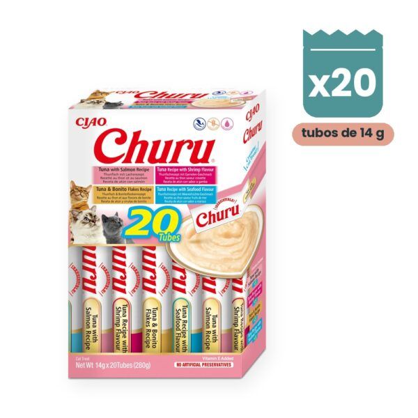 Churu Puré Variedad Marisco Snack Cremoso Para Gatos 20 Tubos