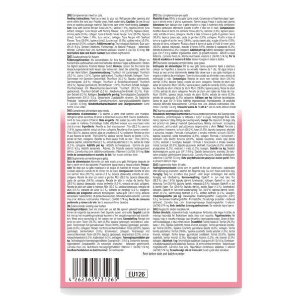 Reverso del envase de Churu Puré variedad marisco con composición y análisis