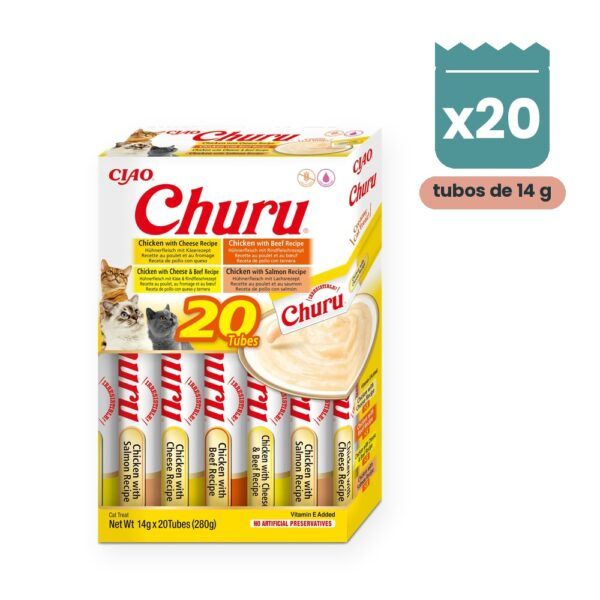 Churu Puré Variedad Pollo Y Ternera Snack Cremoso Para Gatos 20 Tubos