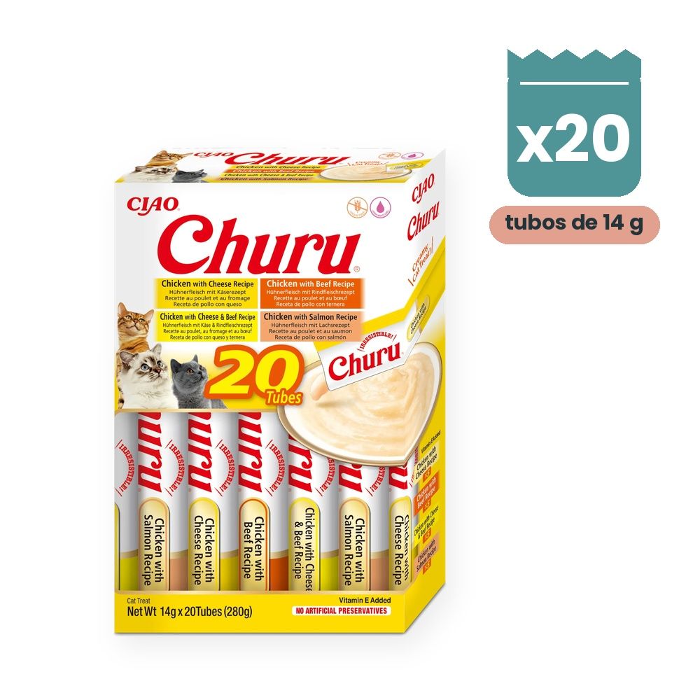 Churu Puré Variedad Pollo Y Ternera Snack Cremoso Para Gatos 20 Tubos