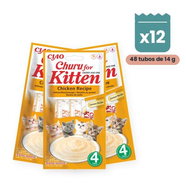 Churu Kitten Pollo Snack Cremoso Para Gatos Pack 12x4 Tubos
