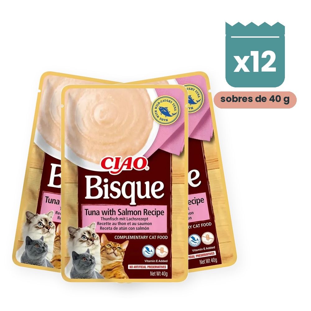 Churu Bisque Atún Con Salmón Crema Para Gatos Pack 12x40 g Churu Bisque Atún Con Salmón Crema Para Gatos Pack 12x40 g