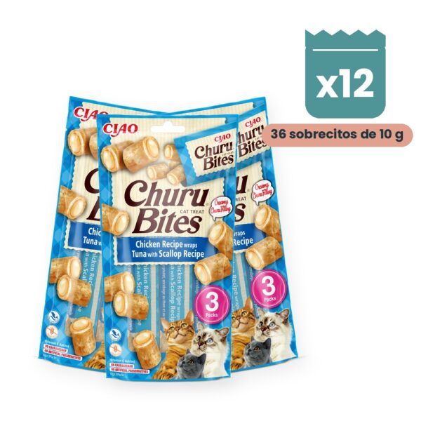 Churu Bites Atún Con Vieira Premios Rellenos Para Gatos Pack 12x30 g