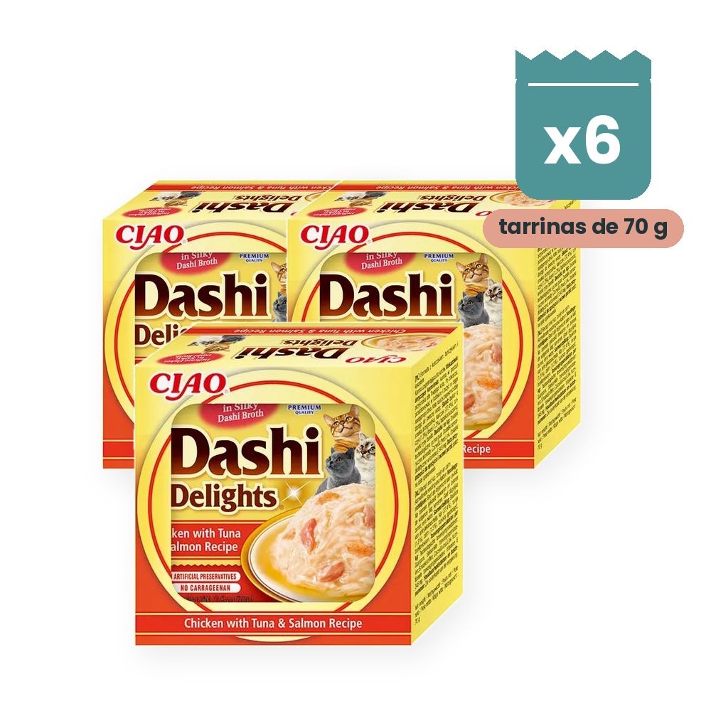 Churu Dashi Delights Pollo Con Atún Y Salmón Para Gatos Pack 6x70 g