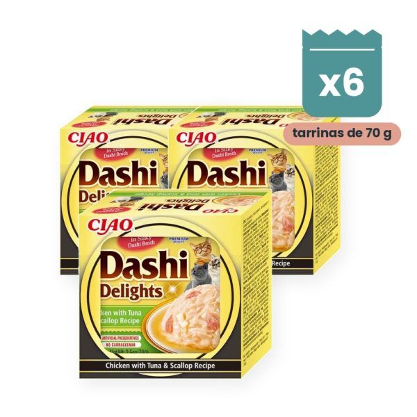 Churu Dashi Delights Pollo Con Atún Y Vieira Para Gatos Pack 6x70 g
