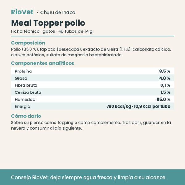 Ficha técnica de Churu Meal Topper pollo con composición y análisis
