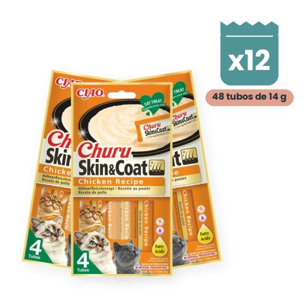Churu Skin & Coat Pollo Snack Cremoso Para Gatos Pack 12x4 Tubos