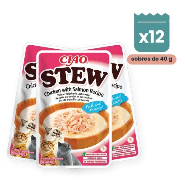 Churu Stew Pollo Con Salmón Estofado Para Gatos Pack 12x40 g