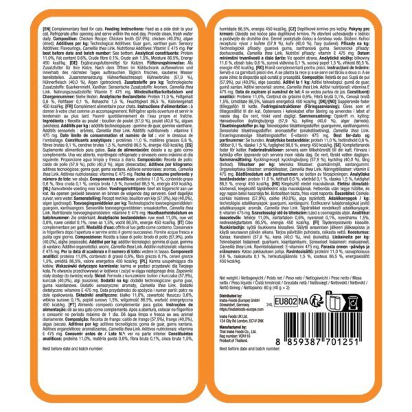 Reverso del envase de Churu Twin Packs pollo con composición y análisis