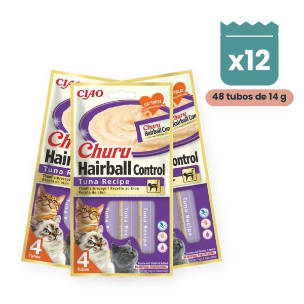 Churu Hairball Control Atún Snack Cremoso Para Gatos Pack 12x4 Tubos
