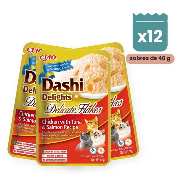 Churu Dashi Delights Flakes Pollo Con Atún Y Salmón Para Gatos Pack 12x40 g