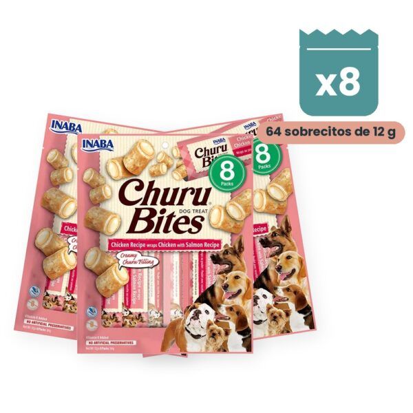 Churu Bites Pollo Con Salmón Premios Rellenos Para Perros Pack 8x96 g