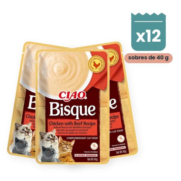 Churu Bisque Pollo Con Ternera Crema Para Gatos Pack 12x40 g