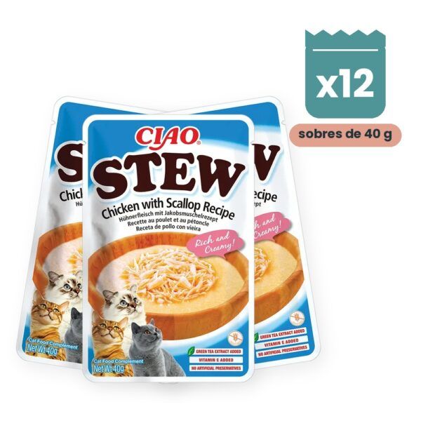 Churu Stew Pollo Con Vieira Estofado Para Gatos Pack 12x40 g