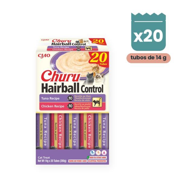 Churu Hairball Control Variedad Atún Y Pollo Para Gatos 20 Tubos