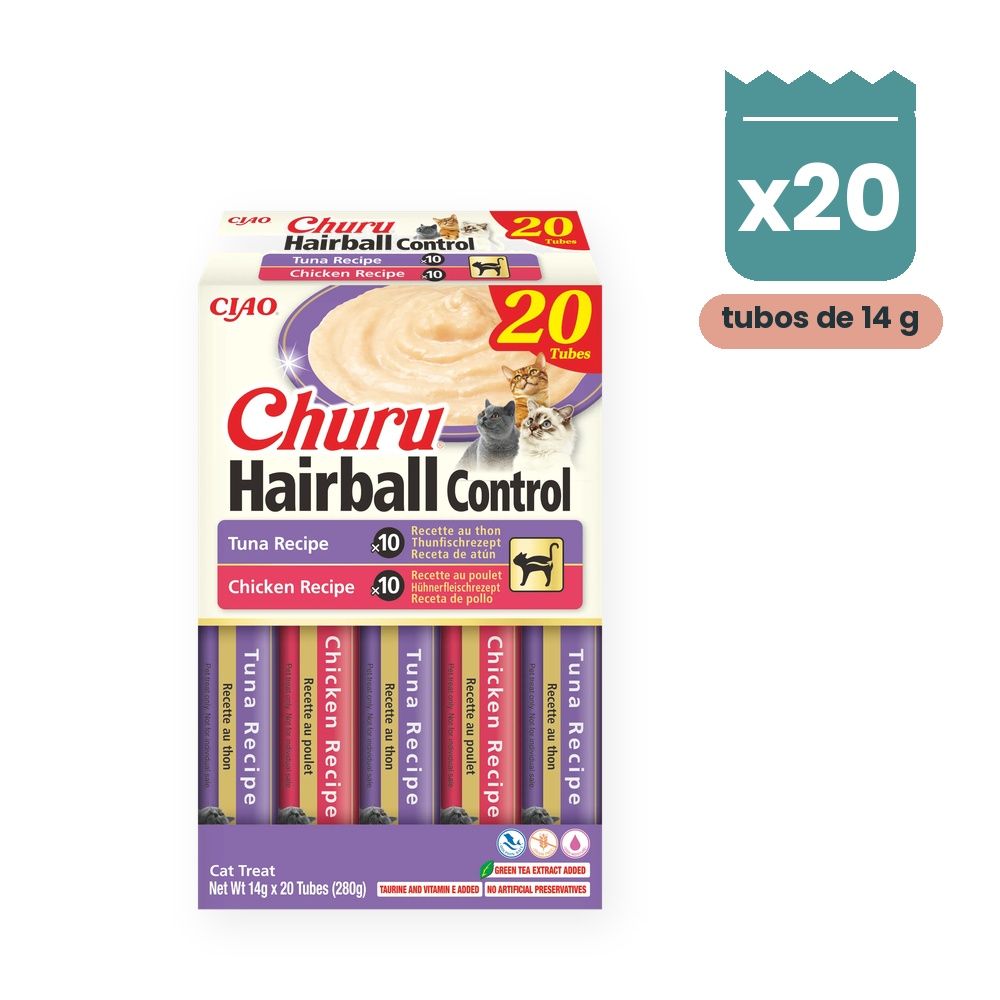 Churu Hairball Control Variedad Atún Y Pollo Para Gatos 20 Tubos