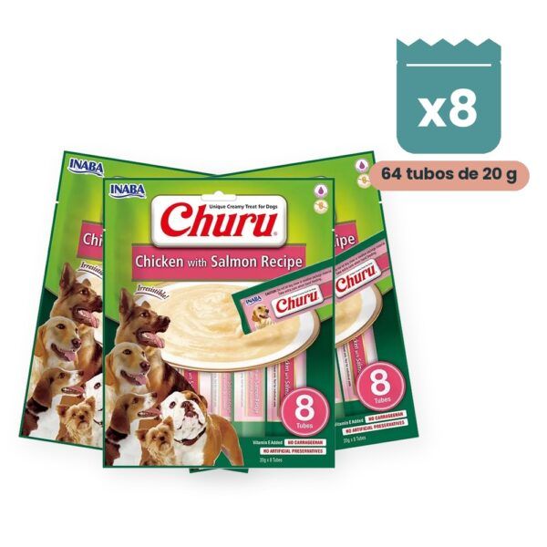 Churu Pollo Con Salmón Snack Cremoso Para Perros Pack 8x8 Tubos