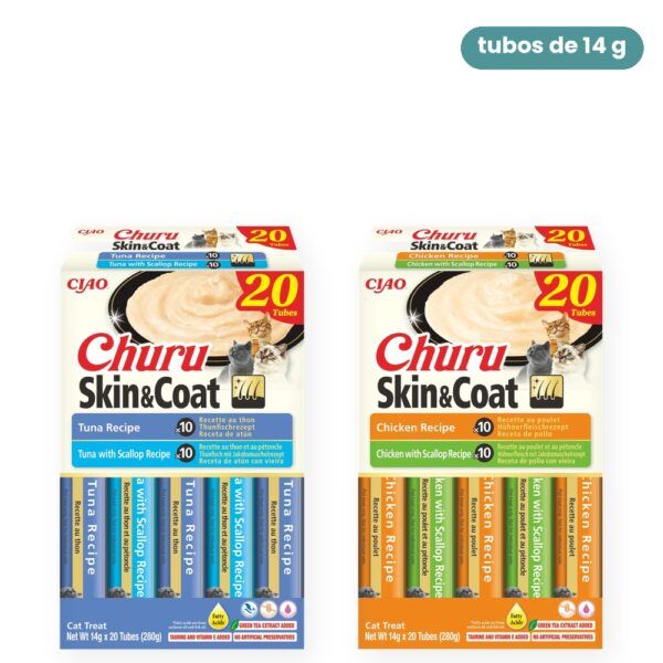 Churu Skin & Coat Variedad Atún O Pollo Snack Cremoso Para Gatos 20 Tubos