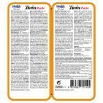 Reverso del envase de Churu Twin Packs pollo con verduras y ternera con composición y análisis