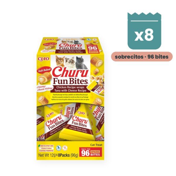 Churu Fun Bites Atún Con Queso Premios Rellenos Para Gatos Caja 8x12 g