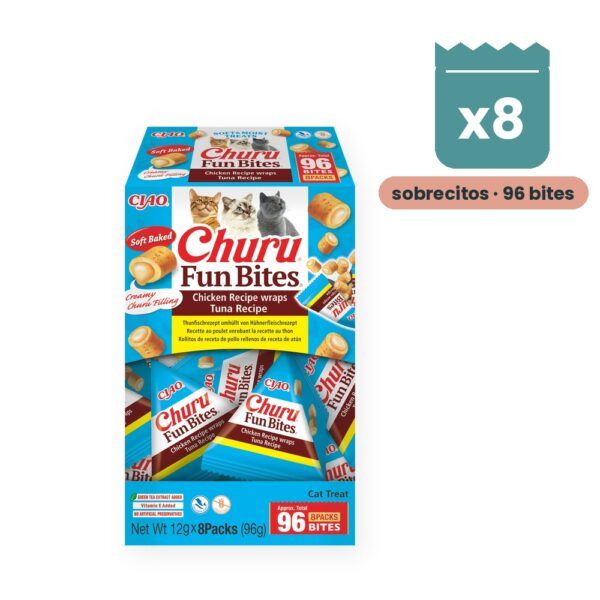 Churu Fun Bites Atún Premios Rellenos Para Gatos Caja 8x12 g